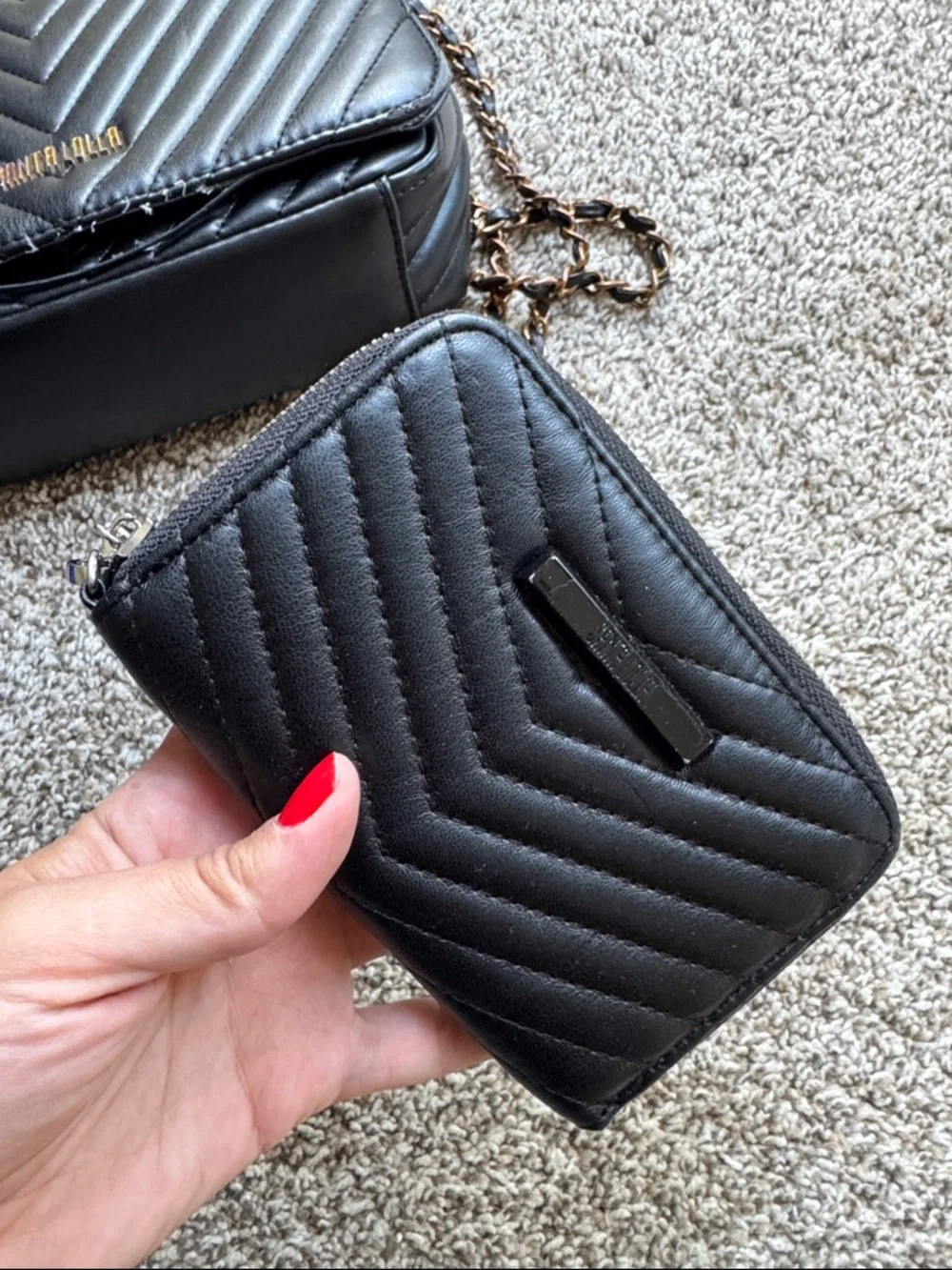 Black Quilted Crossbody Bag with Matching Wristlet - Picture 5 of 9